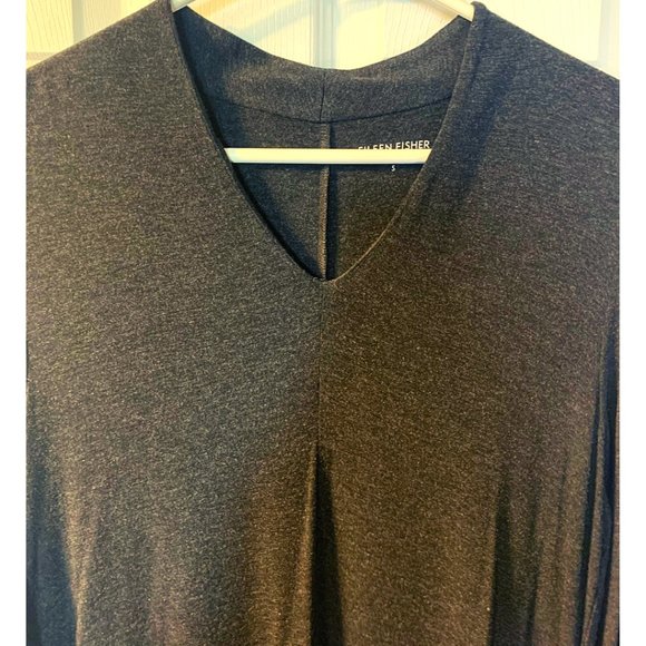 Eileen Fisher Midi Dress Size S Dark Gray Viscose Spandex Stretch Center Pleat - Picture 3 of 6